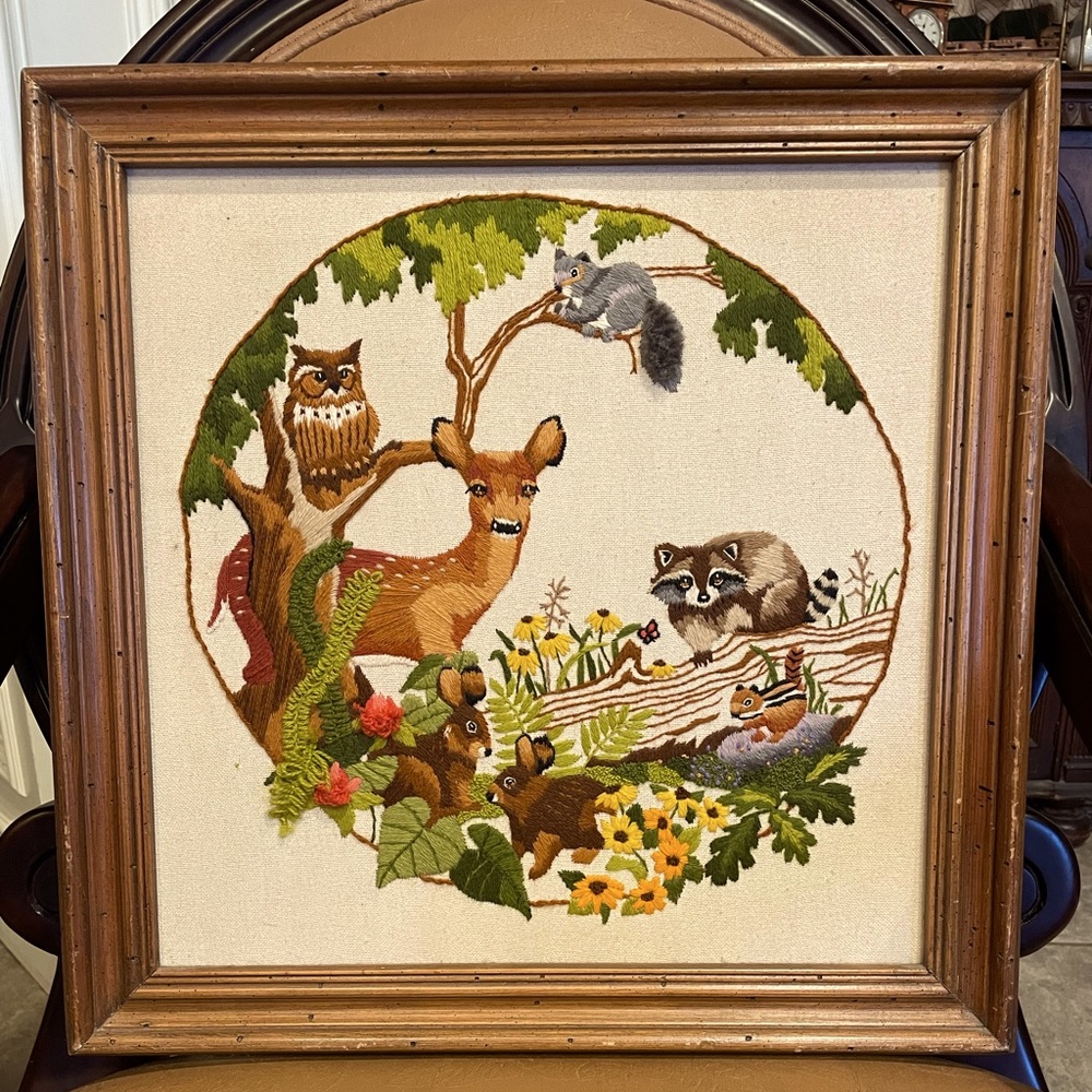 Gorg. Woodland Needlepoint vntg orig